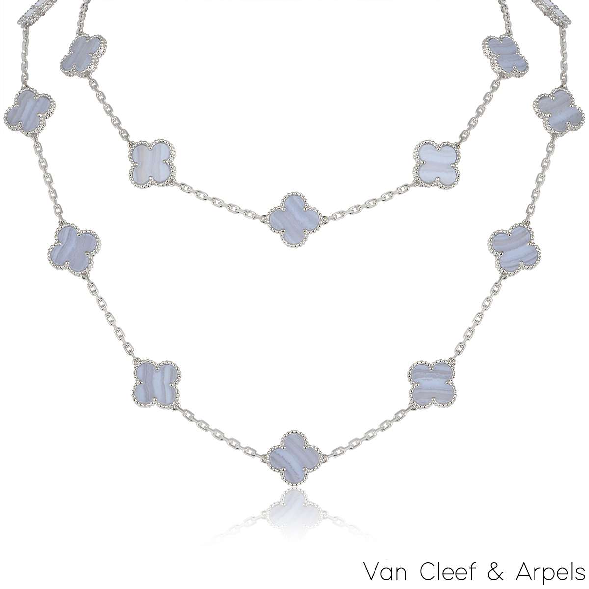 Vintage Alhambra pendant 18K white gold, Chalcedony - Van Cleef